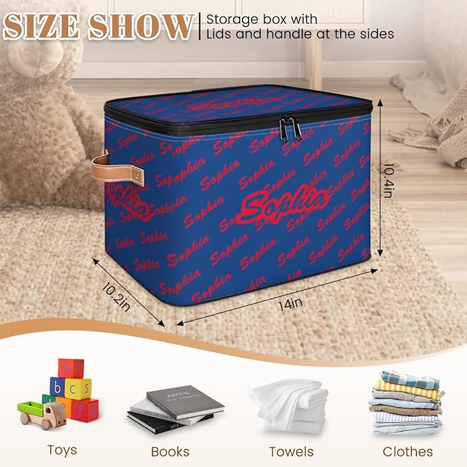 Custom Storage Bins with Zipper Lid Personalized Blue Red Fabric Lidded Storage Baskets Boxes Foldable Cubes Clothes Organizer Container