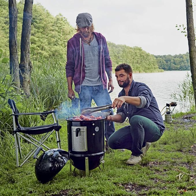 Weber Smokey Mountain Cooker 14-Inch Charcoal Smoker – Outdoor BBQ Smoker with Dual Cooking Grates Porcelain‑Enameled Kettle &amp Temperature Control Dampers