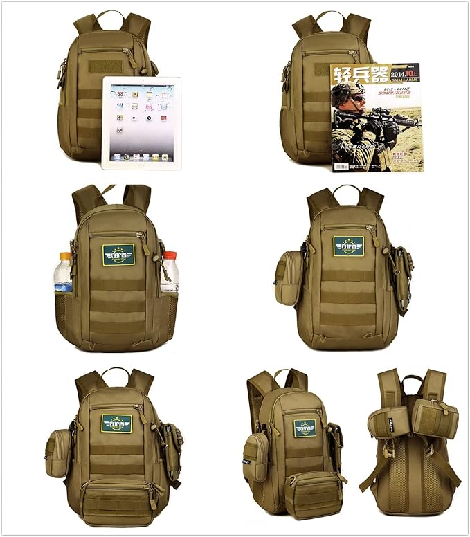 UNISTRENGH 12L Mini Daypack Military MOLLE Tactical Backpack Rucksack Gear Assault Pack for Cycling Fishing (Tan)