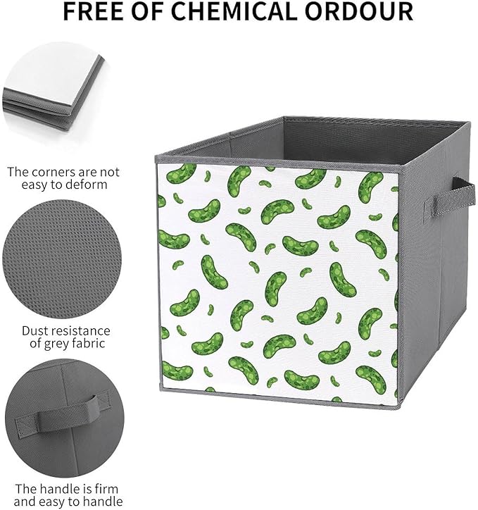 Foldable Cube Storage Organizer with Handles Pickle Cucumbers Durable Collapsible Fabric Bin for Travel &amp Camping Portable Organizer for Gear &amp Supplies