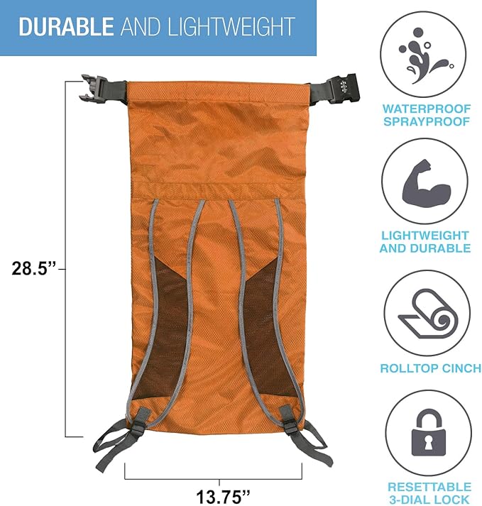 Lewis N. Clark WaterSeals Locking Backpack | Waterproof Bag | Anti-Theft Combination Lock | For Men &amp Women | Orange