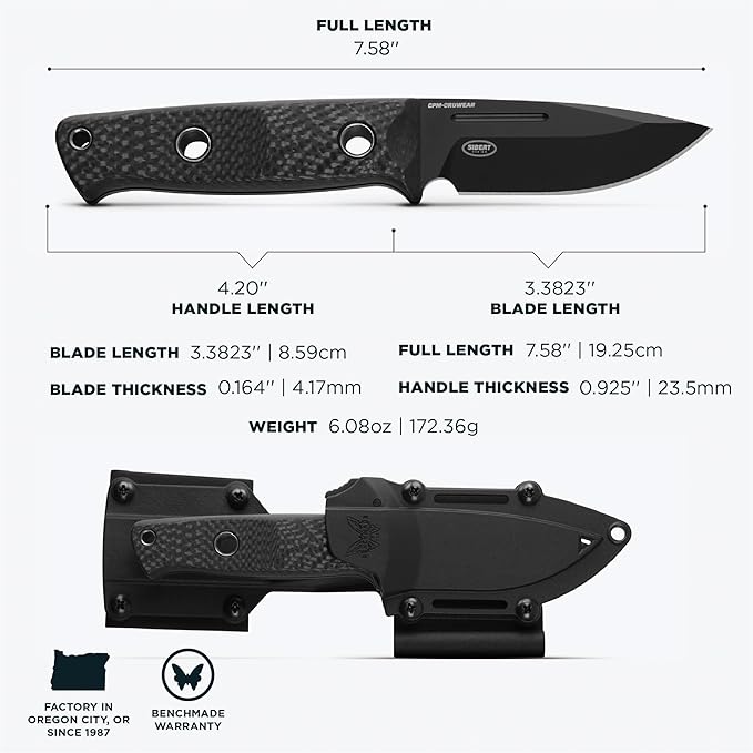 Benchmade - Mini Bushcrafter Outdoor Survival Knife with Black Carbon Fiber Handle (165BK)