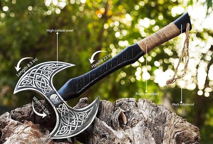 Forest Hunting – Custom Handmade 28'' and 7lbs large double headed ax Stainless Steel Axe Medieval Warrior Double Headed Battle Axe Viking Axe tomahawk breaded axes with celtic nick kinfe | FHD001