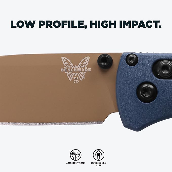 Benchmade - Bugout Outdoor EDC Folding Knife Slim Lightweight Plain Edge Drop-Point Blade CPM-S30V Stainless Steel (58-60HRC) Grivory Handle (535FE-05)