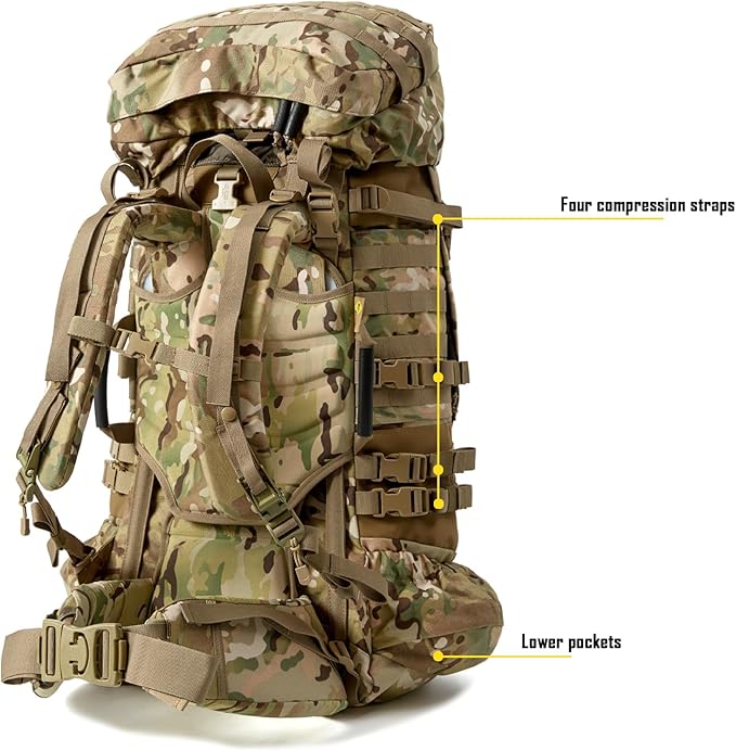 MT Military Army Large Rucksack with Detacheable Assault Backpack Hydration Pack Shoulder Straps and Waist Belt Metal Frame | Detacheable Hydration Pack Shoulder Straps Waist Belt Metal Frame
