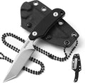Omesio Tanto Neck Knife Small Fixed Blade Knife with Kydex Sheath and Clip Full Tang 6 Neck Knife with Sheath and Necklace Mini Tactical EDC Knife D2 Steel G10 Handle(White Steel+ Black Handle)