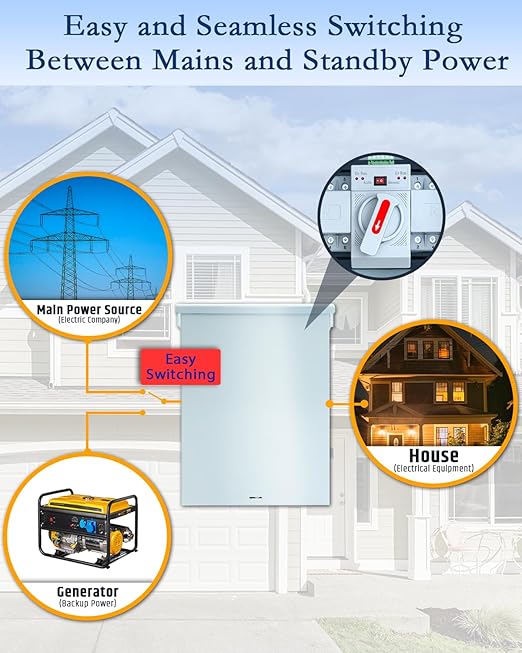 63A Automatic Transfer Switch for Generator 3P 120/240V Dual Power Generator Transfer Switch Meeting NEMA 3R Standards for Outdoor and Indoor