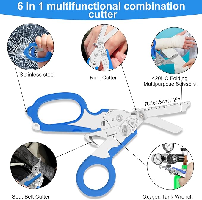 6in1 trauma shears - emergency responders outdoor emergencies scissor medical staff and outdoor camping scissors ttrauma scissors(blue)