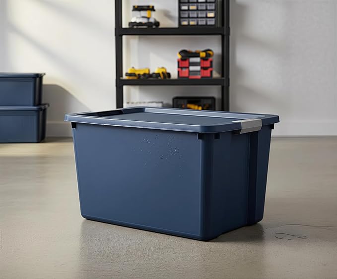 34-Gallon Heavy-Duty Storage Box with Lid - Large Plastic Container Suitable for Garage Outdoor Home and Storage Needs Blue