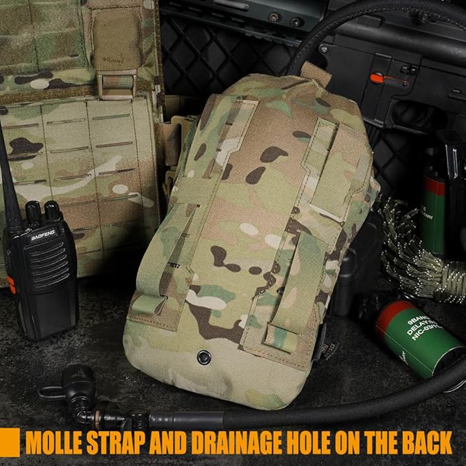 KRYDEX Tactical Molle Hydration Pouch with1.5L Inner Bladder - Low Profile Water Reservoir Bag for Molle Vest Backpack for Cycling Hiking Climbing Hunting