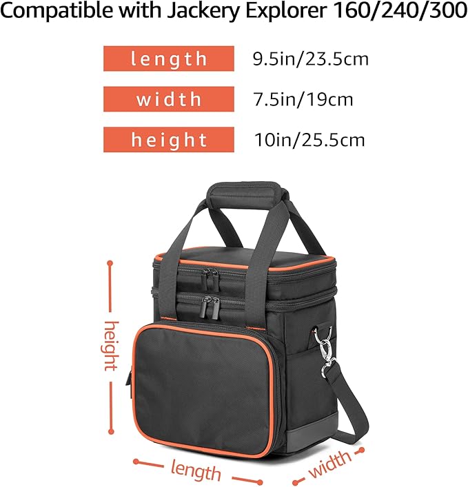 Trunab Double-Layer Carrying Case Compatible with Jackery Portable Power Station Explorer 160/240/300 Battery Case with Water-Resistant Bottom and Upper Compartment for Charging Accessories