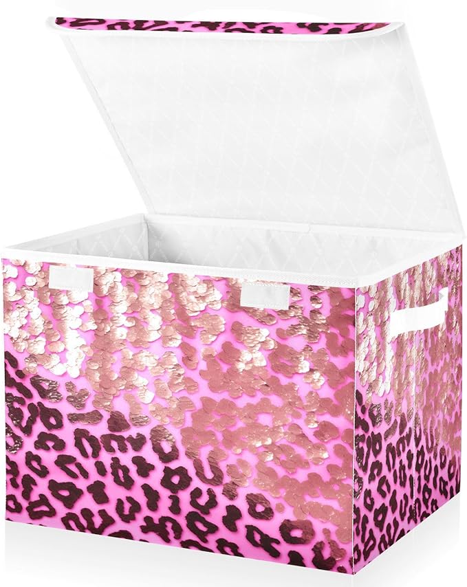 Leopard Gradient Glitter Decoration Sequins Peach Purple Storage Containers with Lids Collapsible Organizing Bins Storage