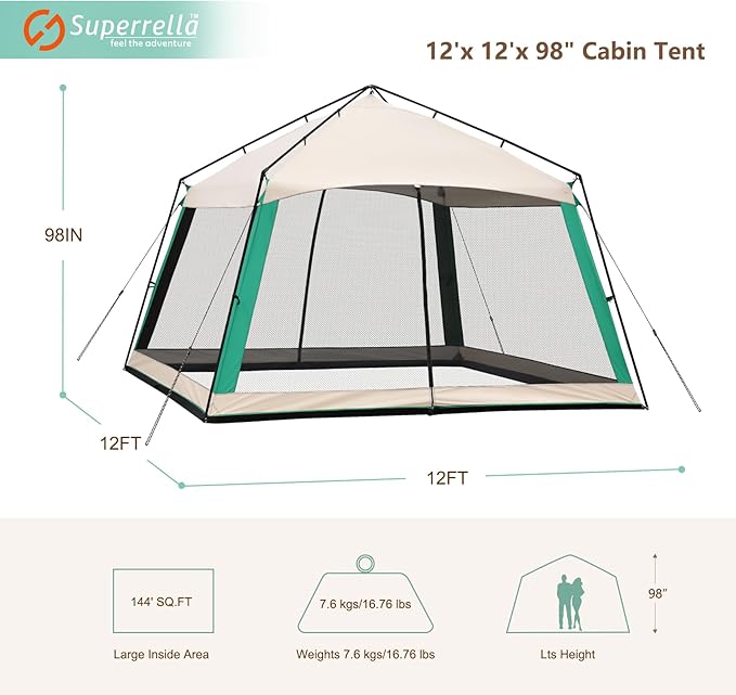 12 x 12 FT Camping Screen Tent for 8-10 Person Easy Setup Screen House with UV 50+ Sun Protection &amp Mosquito Net for Camping Backyard Picnic Patio Outdoor Beige &amp Cyan