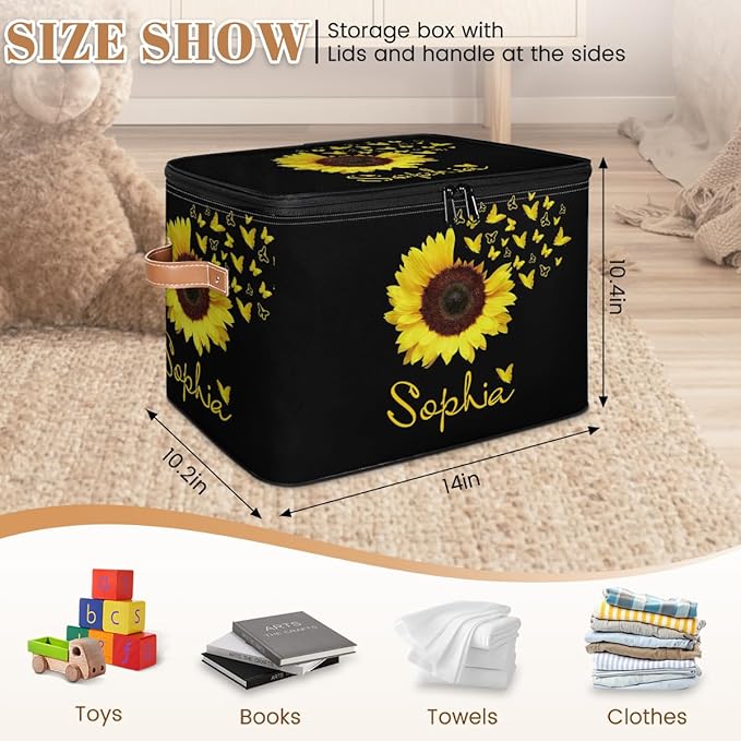 Custom Sunflower Storage Bins with Lid Foldable Personalized Storage Basket Boxes with Handle Shelf Basket Closet Organizer Cube