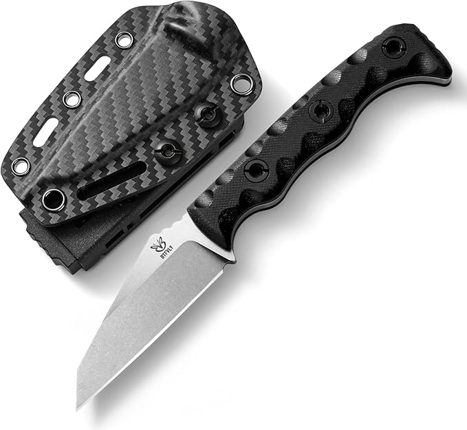 EDC Fixed Blade Knife 14C28N Steel Blade G10 Handle 3 Blade 7.3 Overall Carbon Fiber Sheath Outdoor Hunting Knife (Black)