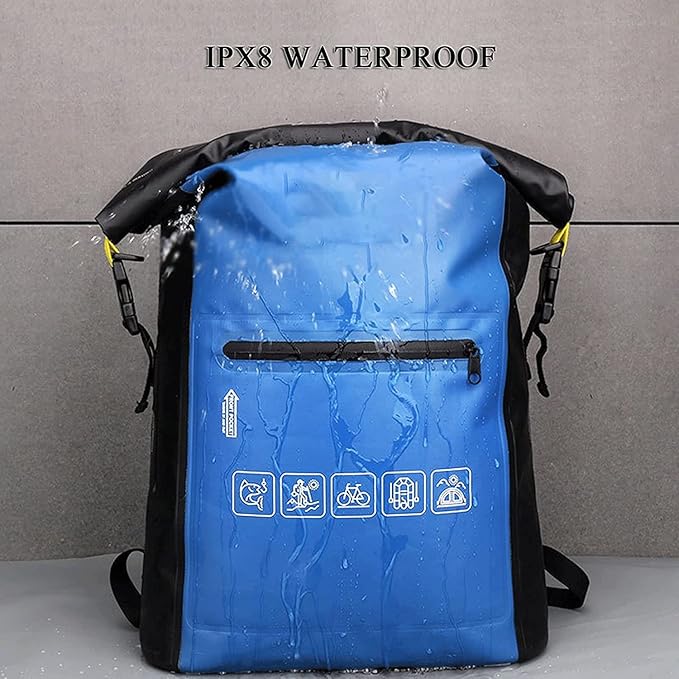 Waterproof Dry Bag for Women Men Roll Top Lightweight Dry Storage Bag Backpack with Exterior Zippered Pocket for Travel