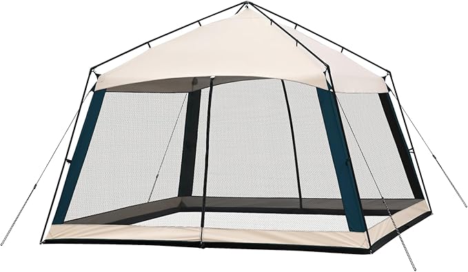 12 x 12 FT Camping Screen Tent for 8-10 Person Easy Setup Screen House with UV 50+ Sun Protection &amp Mosquito Net for Camping Backyard Picnic Patio Outdoor Beige &amp Navy