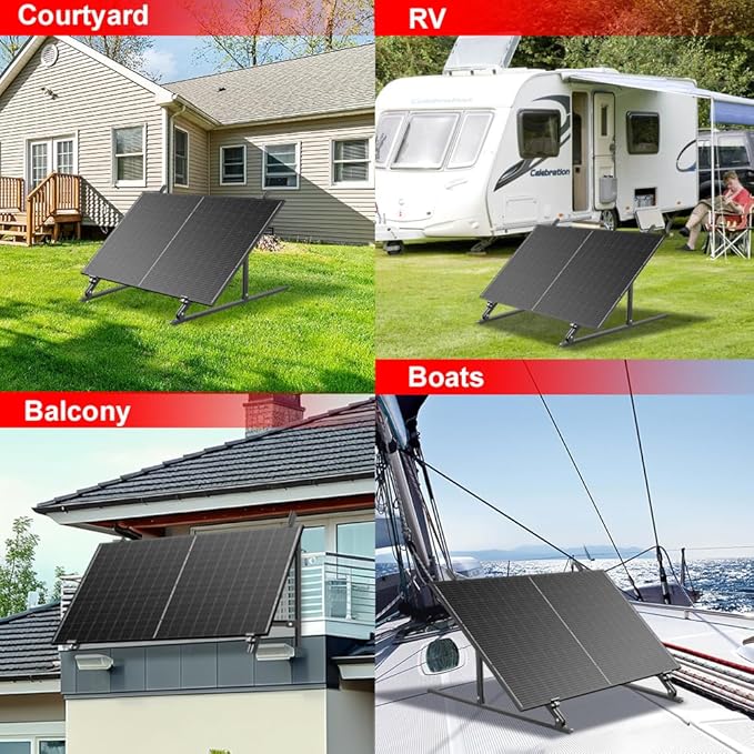 Dokio 50in Adjustable Solar Panel Mount Brackets with Foldable Tilt Legs on Any Flat Surface for RV Roof Boat Any Off-Grid Systems