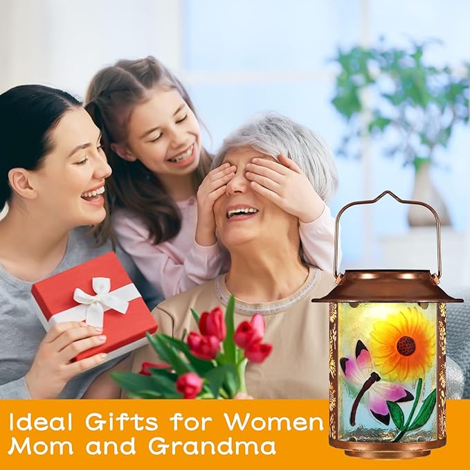 Dragonfly Solar Lanterns Outdoor WaterproofBirthday Gifts for Women Mom Grandma Garden DecorHanging Solar Lights Wall Mount Decorations for YardFront PorchPatioLawn Pathway Landscape
