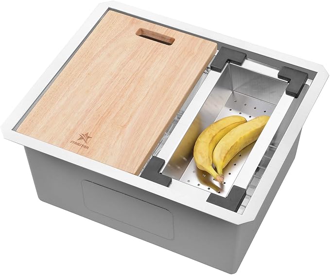 STARSTAR Workstation Ledge Undermount Single Bowl 304 Stainless Steel Kitchen Sink With Grid Colander Cutting Board (23 x 19)
