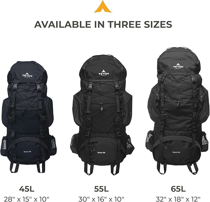 Teton 65L Scout Internal Frame Backpack for Hiking Camping Backpacking Travel Rain Cover Included Pacific