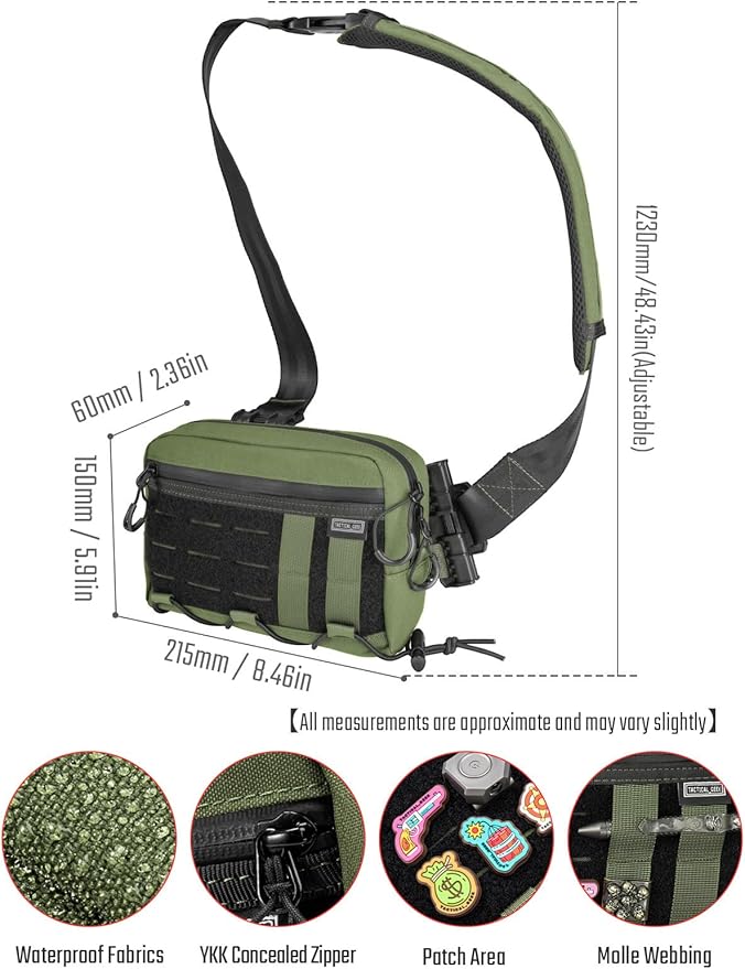 TACTICAL_GEEK Crossbody Shoulder Bag Nylon Multipurpose Daypack Chest Backpack Casual Shoulder for Daily Carry (Black Green-L3S-CR-Small)