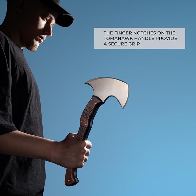 AncientSmithy Tactical Tomahawk Axe Handmade Camping Outdoor Hatchet Full Tang with Leather Sheath