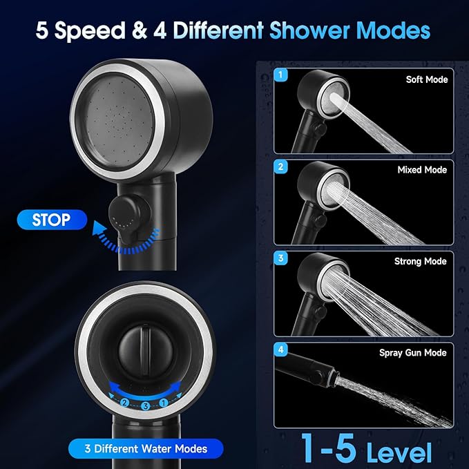 Portable Shower with Water Heater–Camping Shower Pump with 8000mAh Battery 5-Speed Settings LCD Display 6L/min IPX8–Portable Shower Head for Camping Hiking Car Pets