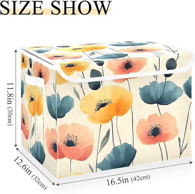 AIXIWAWA Lidded Storage Cube (Pattern Floral) Fabric Foldable Closet Bins with Flip Lid and Handles Organizer Basket Container 16.5 x 12.6 x 11.8 IN