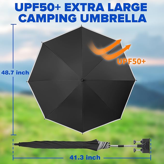 Beach Umbrella2PACK 48.7inch Chair Umbrella with Clamp adjustable 360°UV Protection Large Camping Chair Umbrellas for Camping chair Glof CartTable(ChairTable not include)