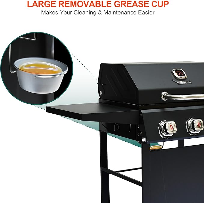 BRANDMAN GRILLS SINCE 1987 3-Burner Propane Gas Grill 27000 BTU BBQ Grill with Porcelain-Enameled Grates Built-In Thermometer Side Shelves Heavy-Duty Wheels – Outdoor Grill for Patio &amp Backya