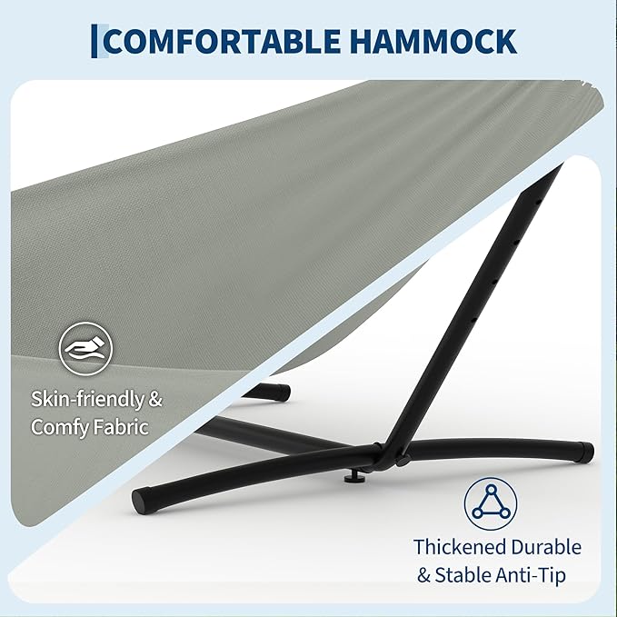 Double Hammocks with Stand for Outside Portable Space Saving Heavy-Duty Steel Stand for Indoor Outdoor Patio with Carrying Bag 450 lbs Capacity