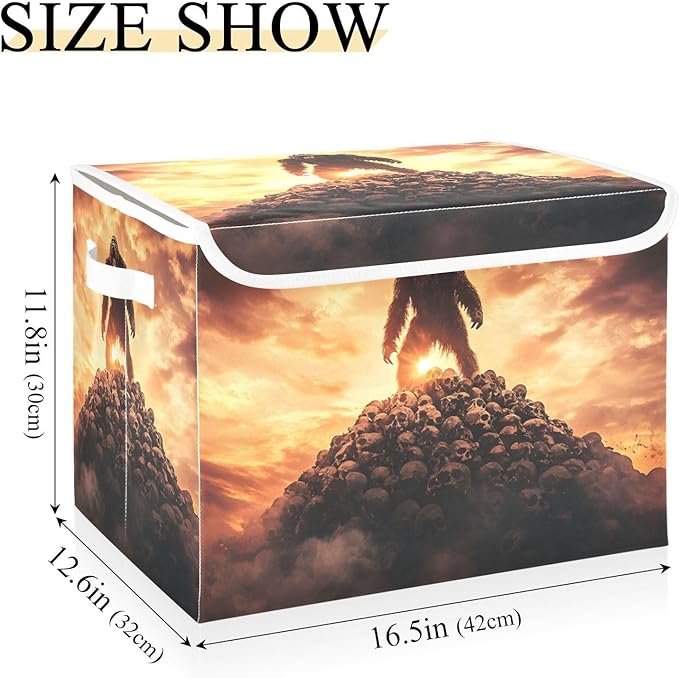Storage Cube with Lid Skull Pile Sasquatch Print 16.5×12.6×11.8 IN Collapsible Large Capacity Foldable Storage Basket Bin Organizer