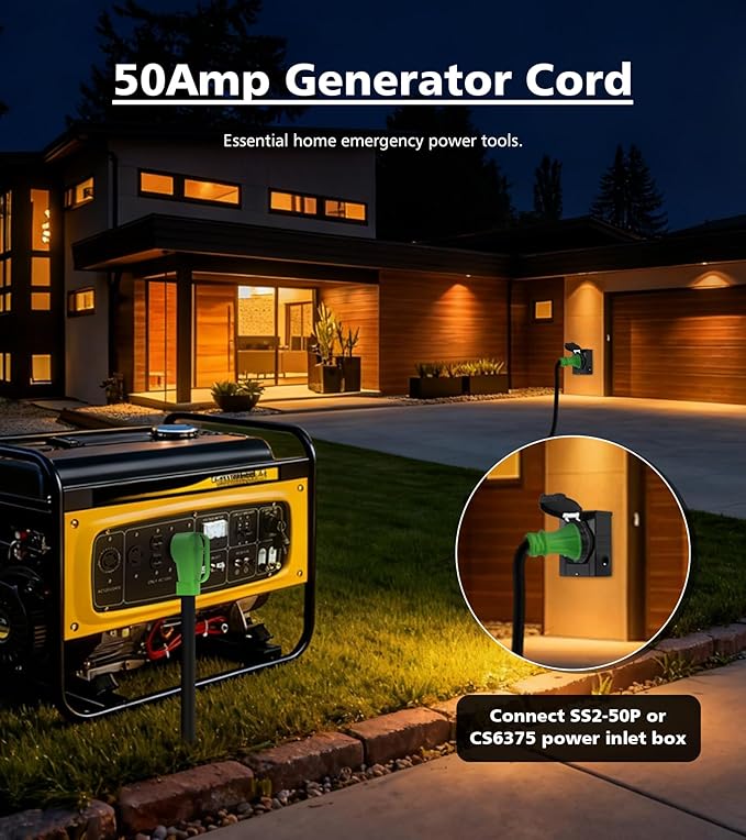 50 Amp Generator Cord with Twist Lock 25FT Heavy Duty 6/3+8/1 Gauge Generator Cable 14-50P/SS2-50R STW Power Cord 50 Amp Extension Cord for Generator &amp Yard &amp House