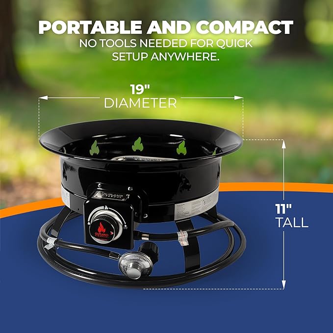 Outland Living Portable Propane Fire Pit 19-inch 58000 BTU with Fire Pit Cover &amp Carry Kit Smokeless Gas Firebowl | Perfect for Camping Patio Backyard Tailgating Deck RV| Black 893 Deluxe