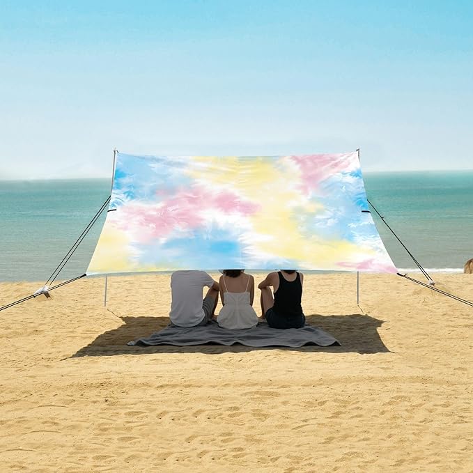 ALAZA Gradient Tie Dye Beach Tent Sun Shelter UPF50+ Protection Beach Shade Canopy w/ 4 Sandbags for Outdoor Camping Fishing Backyard Fun Picnic 10x9 ft