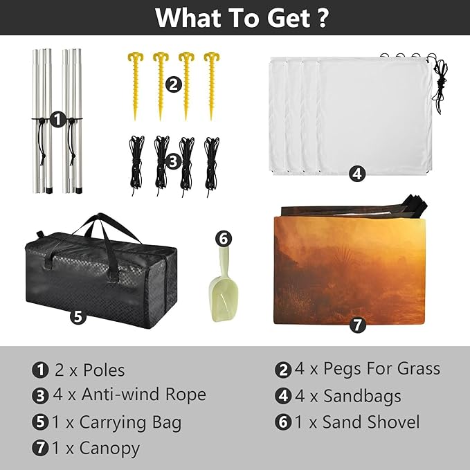 Twilight Oil Painting Beach Tent Sun Shelter Set UPF50+ UV Protection 10.5 x 9.19 FT Camping Shade Canopy with Sandbags Sand Anchors Carrying Bag and Others