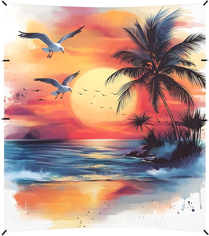 ALAZA Watercolor Beach Palm Tree Beach Tent Sun Shelter UPF50+ Protection Beach Shade Canopy w/ 4 Sandbags for Outdoor Camping Fishing Backyard Fun Picnic 10x9 ft