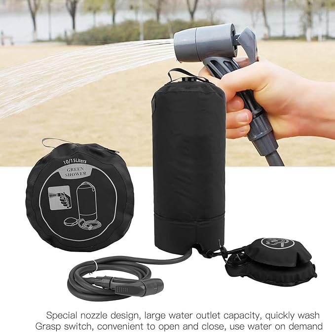Solar Shower Bag 11L Portable Camping Shower Bag Special Nozzle Design Outdoor Shower with Shower Head Tube for Camping Hiking Traveling