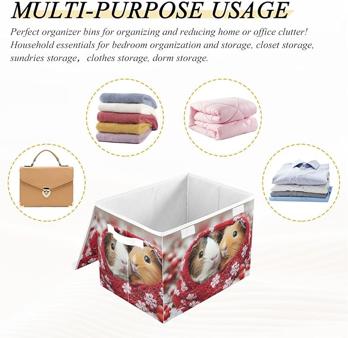 AIXIWAWA Lidded Storage Cube (Winter Guinea Pigs) Fabric Foldable Closet Bins with Flip Lid and Handles Organizer Basket Container 16.5 x 12.6 x 11.8 IN