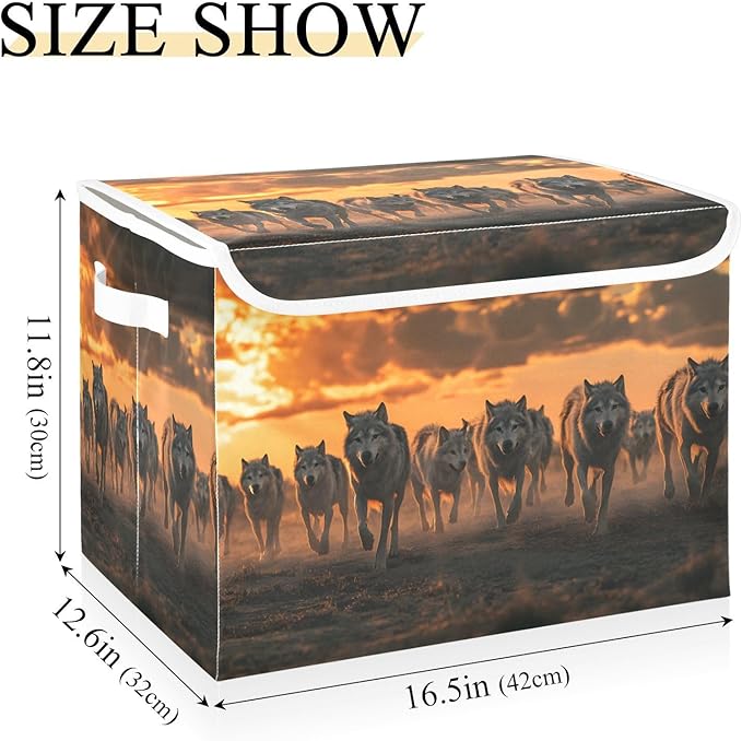 Storage Cube with Lid Wolf Pack Plain Print 16.5×12.6×11.8 IN Collapsible Large Capacity Foldable Storage Basket Bin Organizer