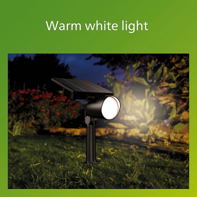 Philips LED Ashlyn Solar Spotlight 1-Pack Long-Lasting Landscape Path Light Bright White Light 3000K High Lumen 100 Lumens Wall or Ground Spot IP44
