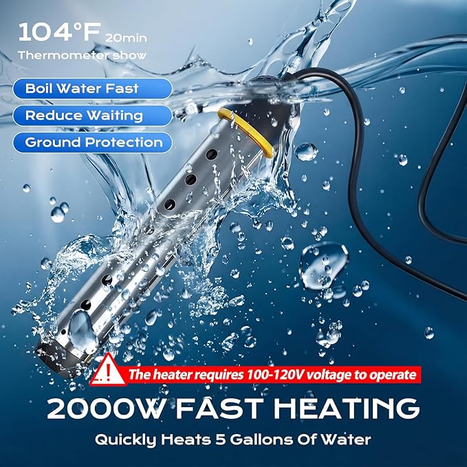 Portable Shower for Camping with Immersion Water Heater 6000mAh Rechargeable Camping Shower Pump with Intelligent LED Display Outdoor Camp Shower Pump for Hiking Traveling Car Washing Pet Bath