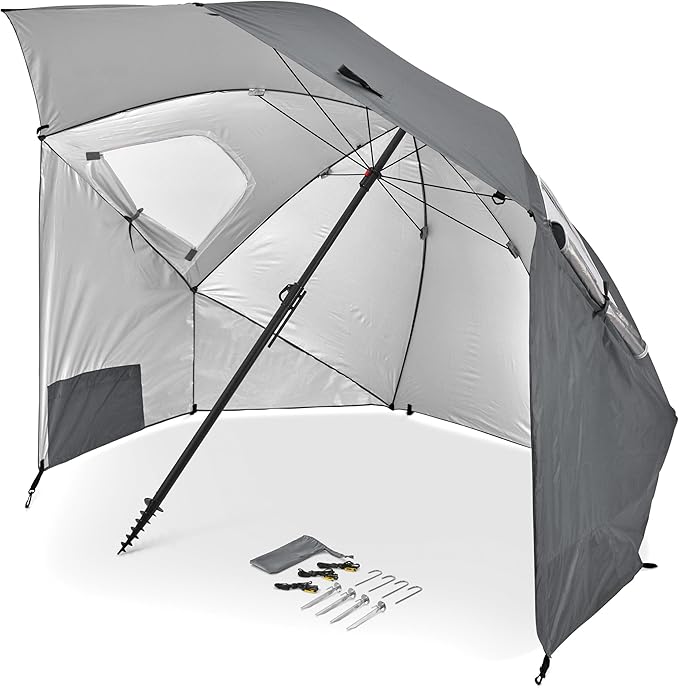 Sport-Brella Premiere UPF 50+ Umbrella Shelter with Patented Side Panels and Tilt Mechanism Heavy-Duty 1.25 Inch Center Pole Auger Anchor for Sand and Grass