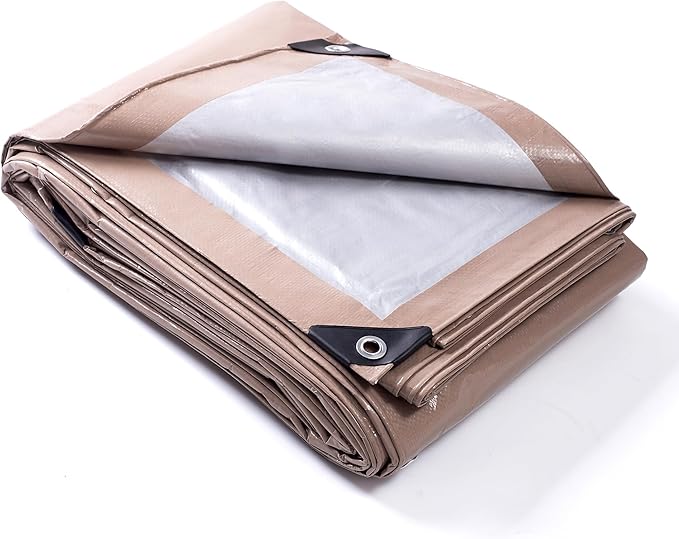 GUARD SHIELD Tarp 10x12 Feet Waterproof Tan/Silver Tarps 8Mil Multi Purpose UV Resistant Cover for OutdoorCampingTentBoats