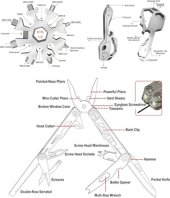 Multitool Pliers Pocket Knife Camping Tool Multi-Pliers with Folding Saw Bottle Opener Screwdriver Sickle Nylon Sheath Perfect for Outdoor Survival Camping Survival Hiking Simple Repairs