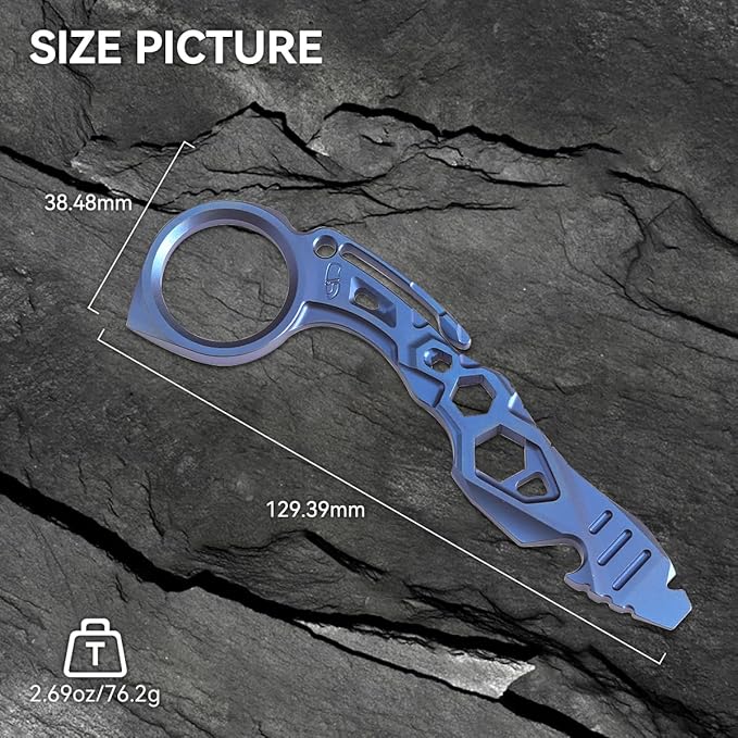 KANSEPT PryMate Blue Anodized Titanium Pry Bar Multitool with Glass Breaker Bottle Opener Hex Bit Pocket Cilp for Your Versatile Companion for Everyday Carry and Camping Accessories G008A5