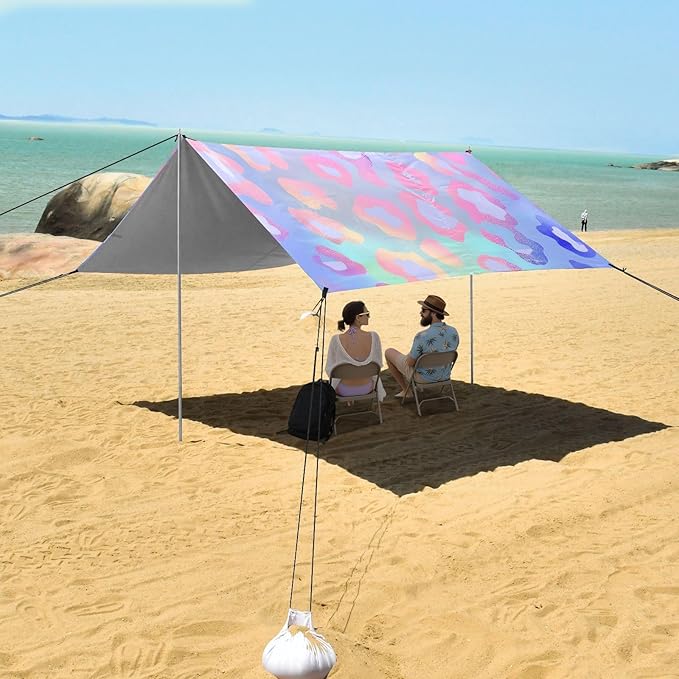 ALAZA Cheetah Print Leopard Rainbow Gradient Beach Tent Sun Shelter UPF50+ Protection Beach Shade Canopy w/ 4 Sandbags for Outdoor Camping Fishing Backyard Fun Picnic 10x9 ft