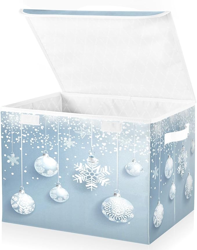senya Christmas Baskets Collapsible Storage Bins with Lids Christmas Balls White Snowflakes Storage Boxes Clothes Baskets for Organizing