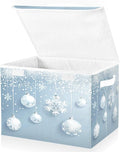 senya Christmas Baskets Collapsible Storage Bins with Lids Christmas Balls White Snowflakes Storage Boxes Clothes Baskets for Organizing
